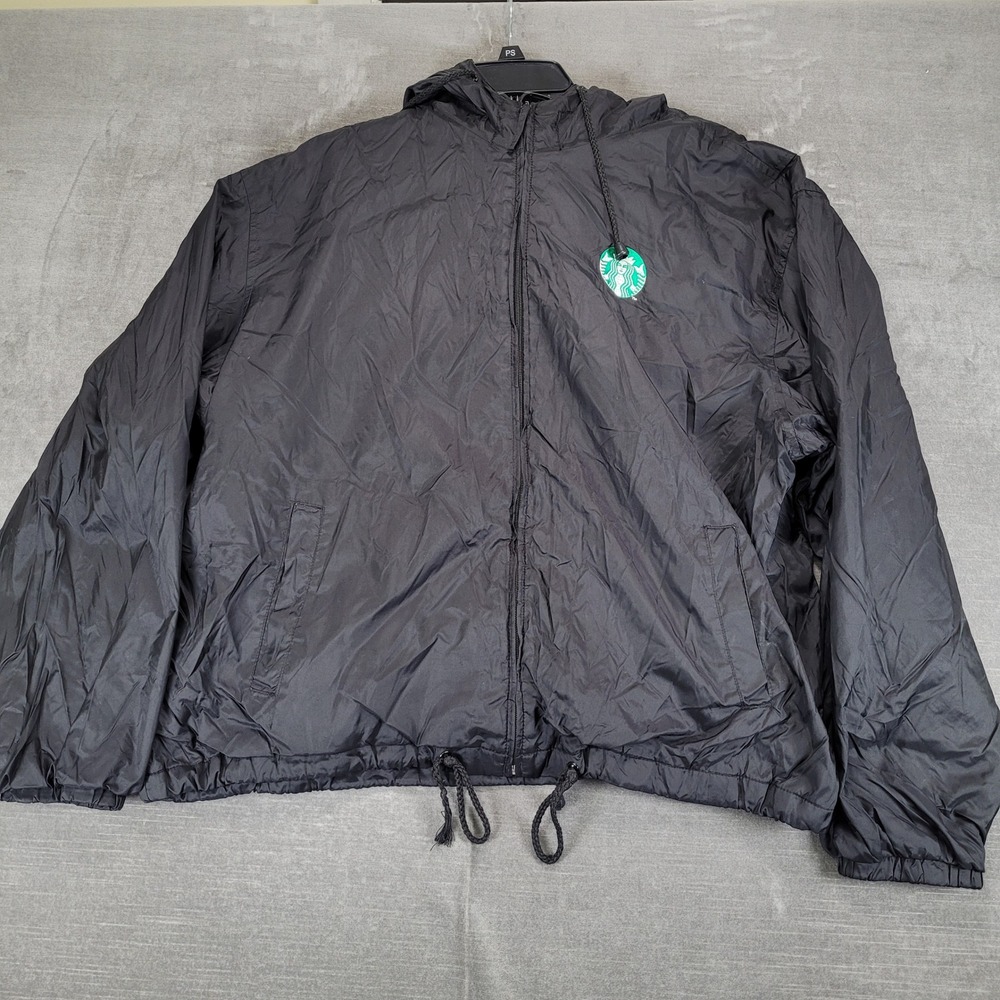 Starbucks‎ Logo Black Hooded Windbreaker Jacket Men Full Zip Lightweight